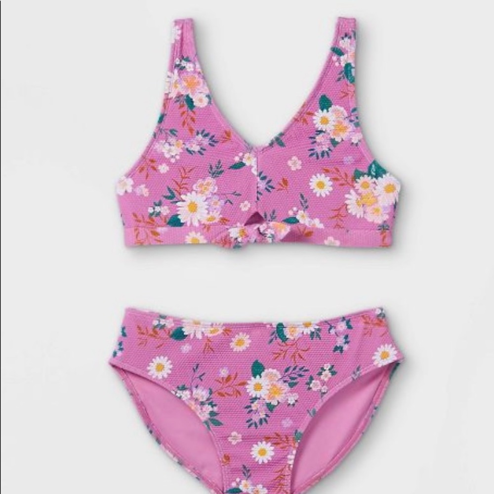 Girls' Floral Print Tie-Front 2pc Bikini Set